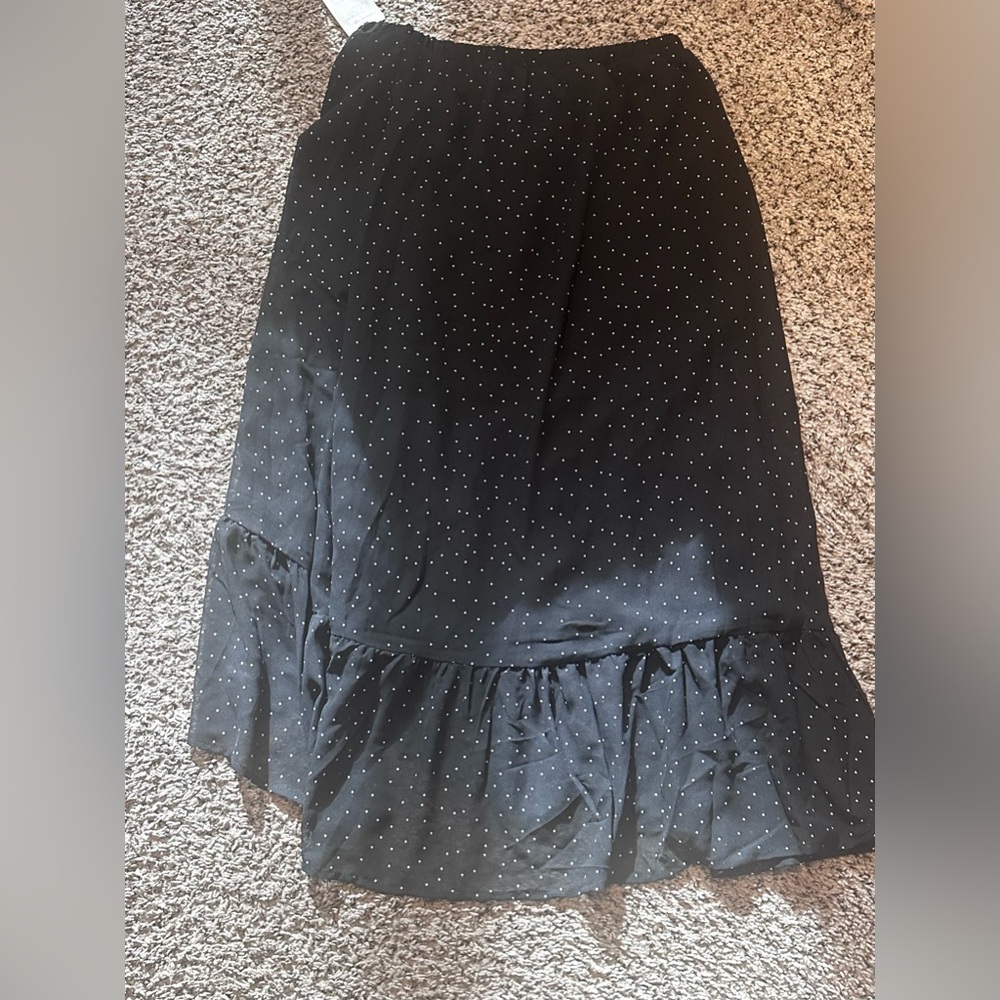 a new day Black Ruffle Midi Skirt with White Dots